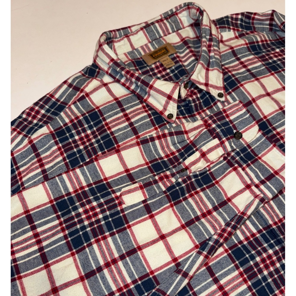 Foundry Supply Co Men 4XLT Flannel Shirt Red White Blue Plaid Cotton Button Down